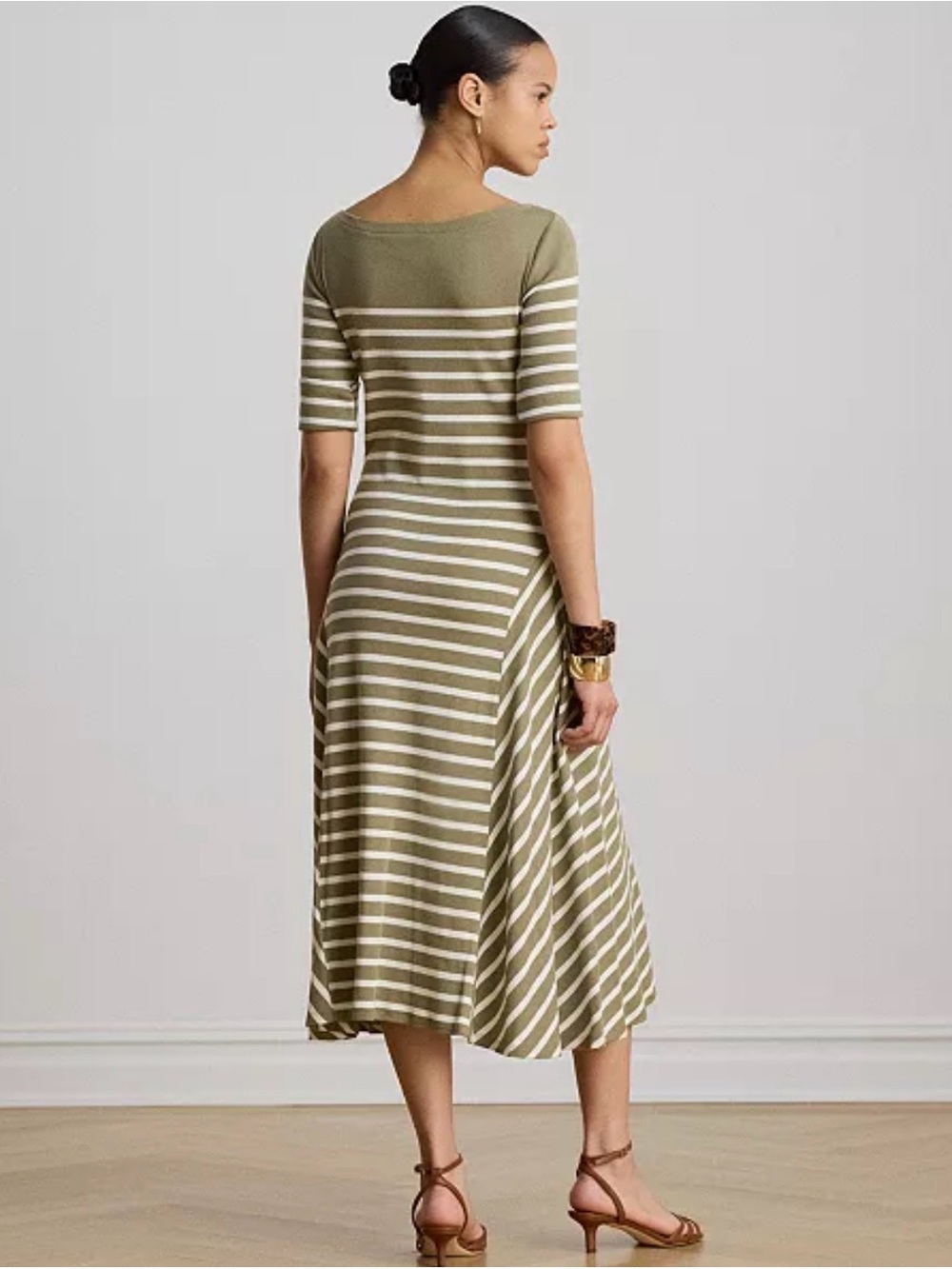 Lauren Ralph Lauren Striped Olive and White Midi Dress - Women's size M - Picture 2 of 6